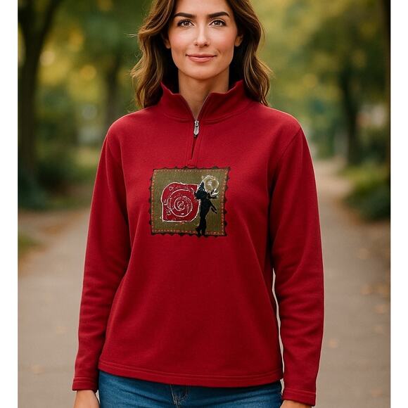 Breckenridge Sweatshirt Womens LG Red Embroidered Beaded VTG Cottagecore Camping - Picture 1 of 9